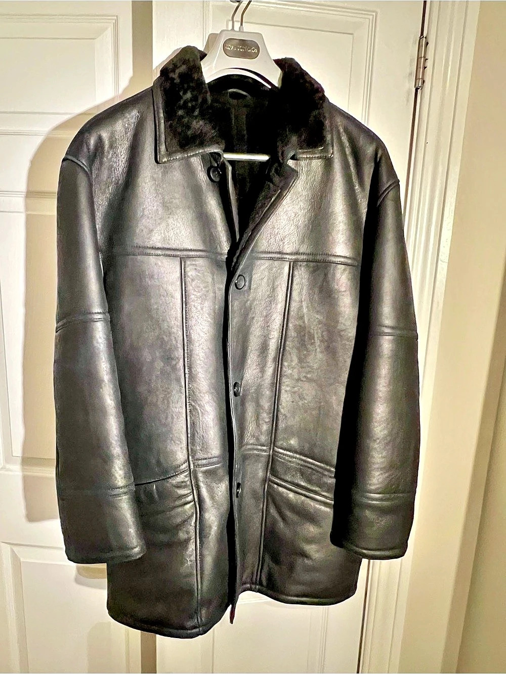 Pronto Uomo Men's Black Shearling Coat Size Medium Like New
